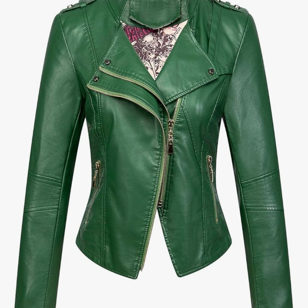 Green Faux Leather Moto Jacket